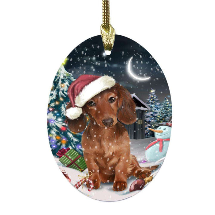 Have a Holly Jolly Christmas Happy Holidays Dachshund Dog Oval Glass Christmas Ornament OGOR48144