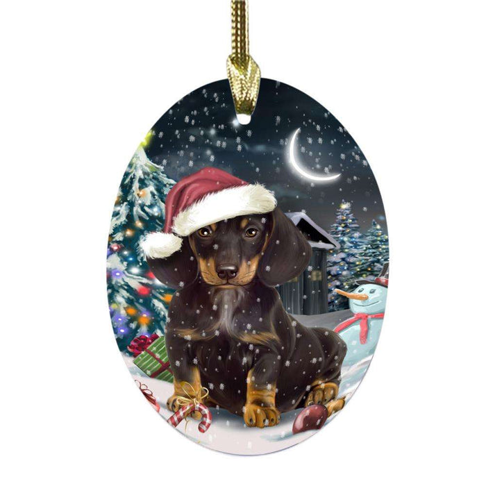 Have a Holly Jolly Christmas Happy Holidays Dachshund Dog Oval Glass Christmas Ornament OGOR48145