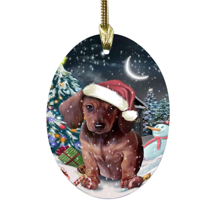Have a Holly Jolly Christmas Happy Holidays Dachshund Dog Oval Glass Christmas Ornament OGOR48146