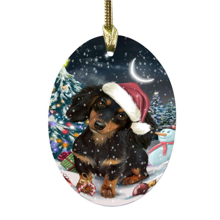 Have a Holly Jolly Christmas Happy Holidays Dachshund Dog Oval Glass Christmas Ornament OGOR48147