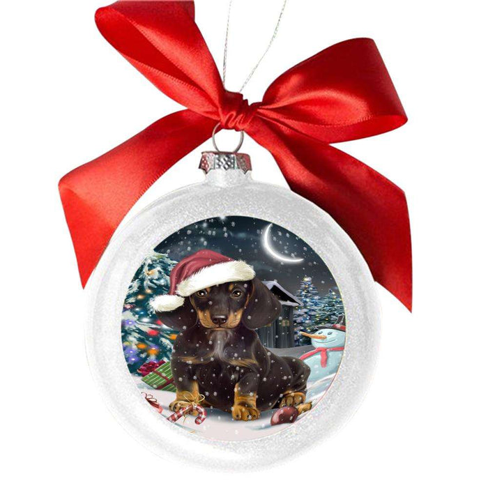 Have a Holly Jolly Christmas Happy Holidays Dachshund Dog White Round Ball Christmas Ornament WBSOR48145