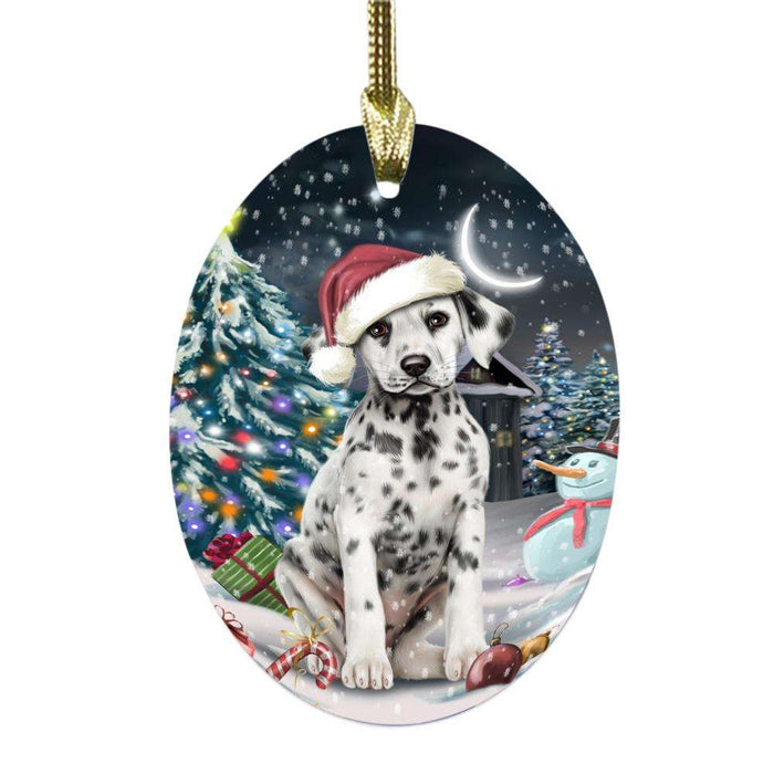 Have a Holly Jolly Christmas Happy Holidays Dalmatian Dog Oval Glass Christmas Ornament OGOR48150