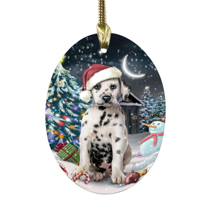 Have a Holly Jolly Christmas Happy Holidays Dalmatian Dog Oval Glass Christmas Ornament OGOR48151