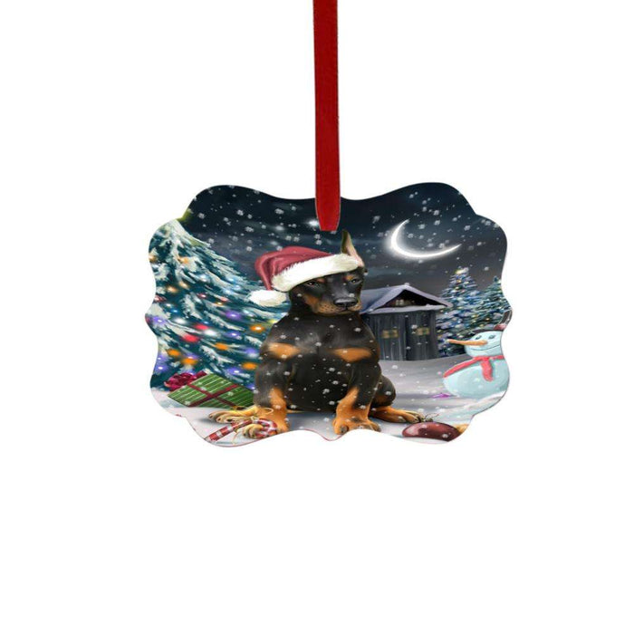 Have a Holly Jolly Christmas Happy Holidays Doberman Pincher Dog Double-Sided Photo Benelux Christmas Ornament LOR48152