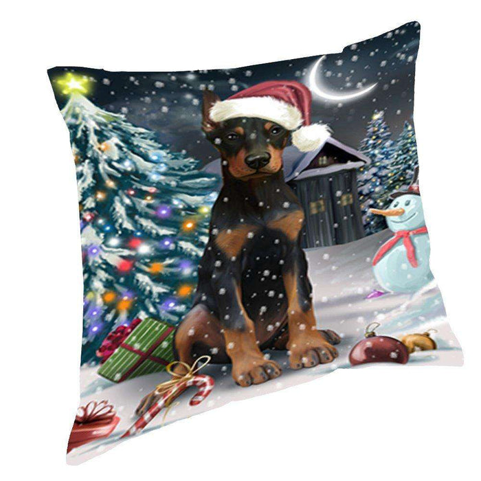 Have a Holly Jolly Christmas Happy Holidays Doberman Pinscher Dog Throw Pillow PIL400