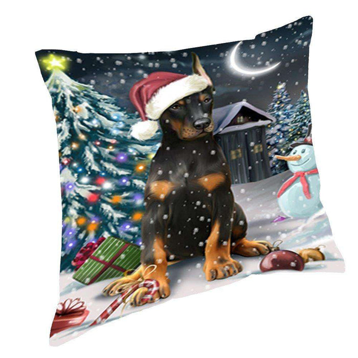 Have a Holly Jolly Christmas Happy Holidays Doberman Pinscher Dog Throw Pillow PIL404