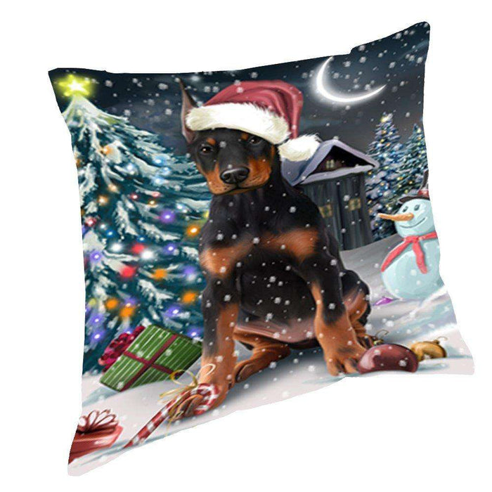 Have a Holly Jolly Christmas Happy Holidays Doberman Pinscher Dog Throw Pillow PIL412