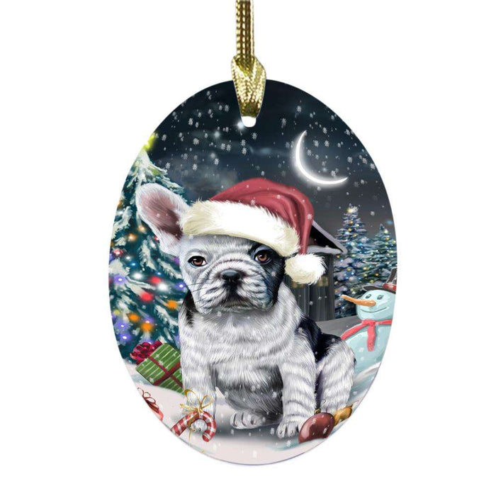 Have a Holly Jolly Christmas Happy Holidays French Bulldog Oval Glass Christmas Ornament OGOR48272