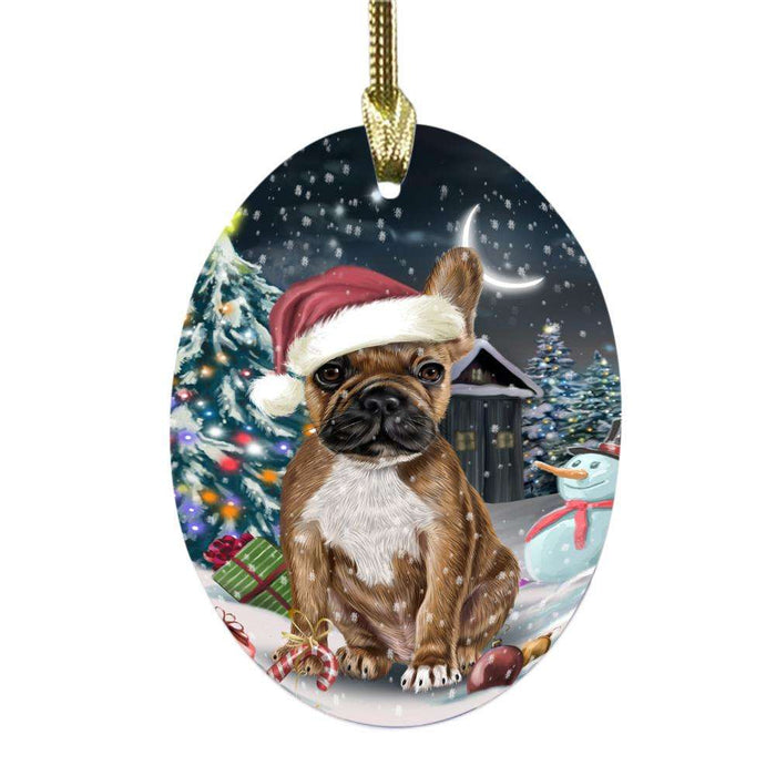 Have a Holly Jolly Christmas Happy Holidays French Bulldog Oval Glass Christmas Ornament OGOR48275