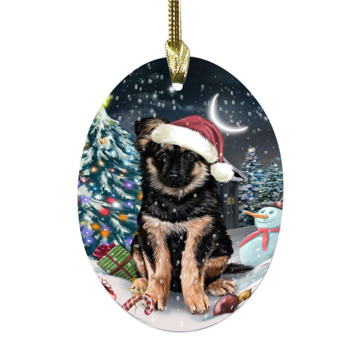 Have a Holly Jolly Christmas Happy Holidays German Shepherd Dog Oval Glass Christmas Ornament OGOR48276