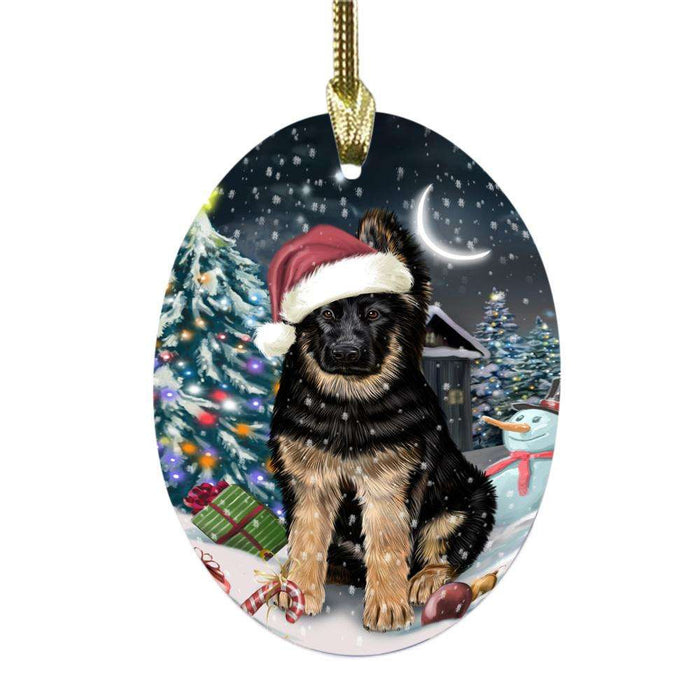Have a Holly Jolly Christmas Happy Holidays German Shepherd Dog Oval Glass Christmas Ornament OGOR48279