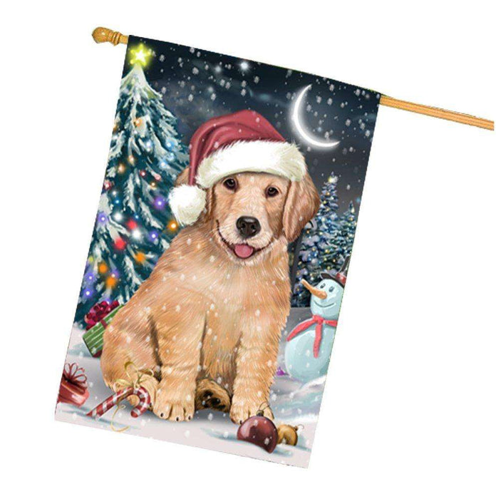 Have a Holly Jolly Christmas Happy Holidays Golden Retriever Dog House Flag HFLG283