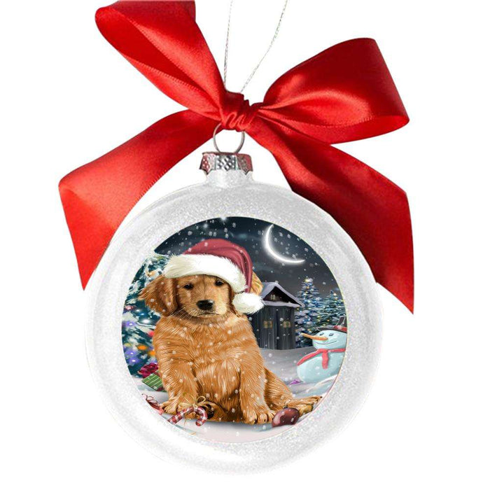 Have a Holly Jolly Christmas Happy Holidays Golden Retriever Dog White Round Ball Christmas Ornament WBSOR48281