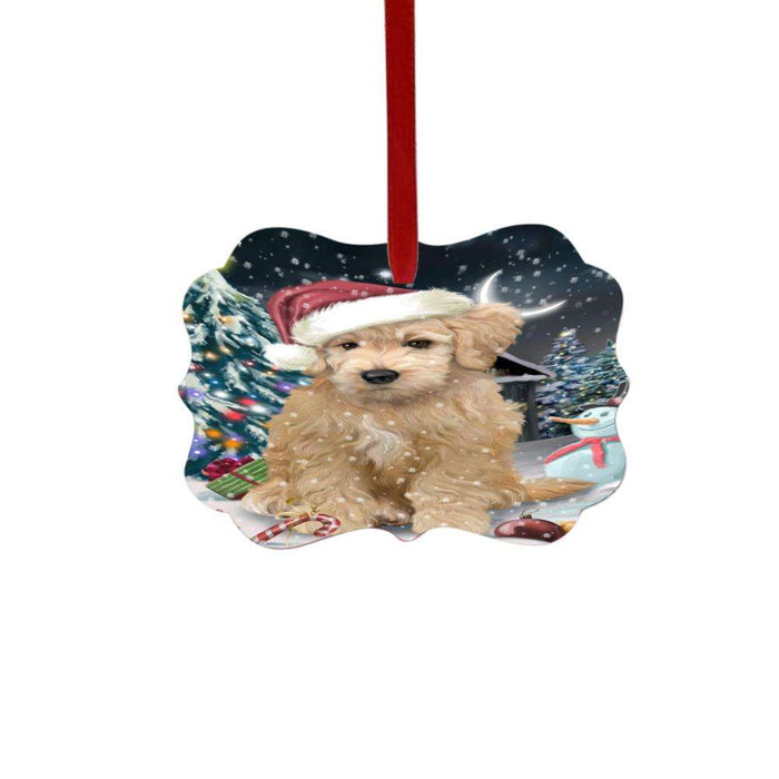 Have a Holly Jolly Christmas Happy Holidays Goldendoodle Dog Double-Sided Photo Benelux Christmas Ornament LOR48284