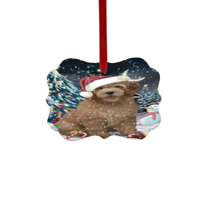Have a Holly Jolly Christmas Happy Holidays Goldendoodle Dog Double-Sided Photo Benelux Christmas Ornament LOR48286