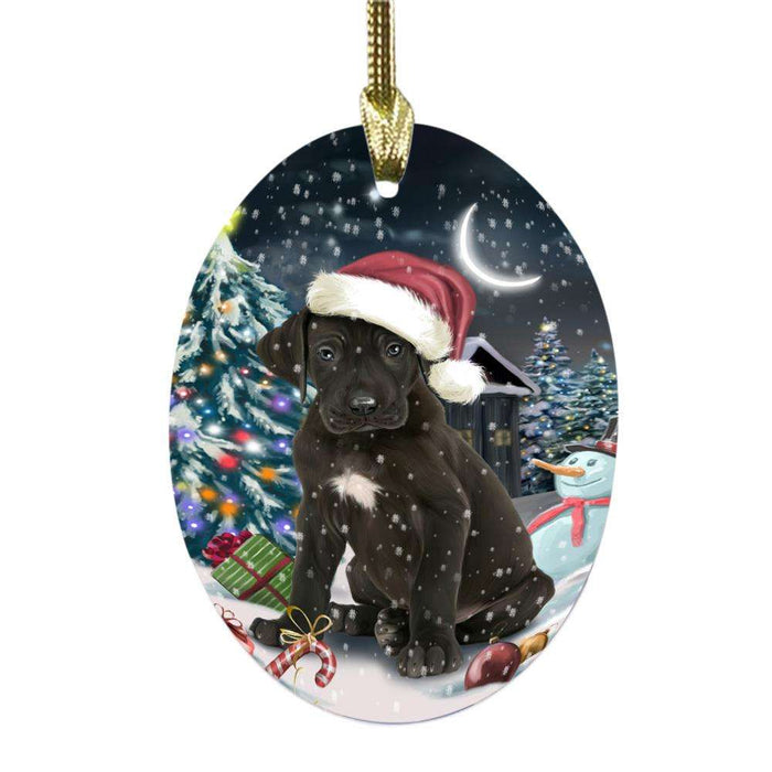 Have a Holly Jolly Christmas Happy Holidays Great Dane Dog Oval Glass Christmas Ornament OGOR48156