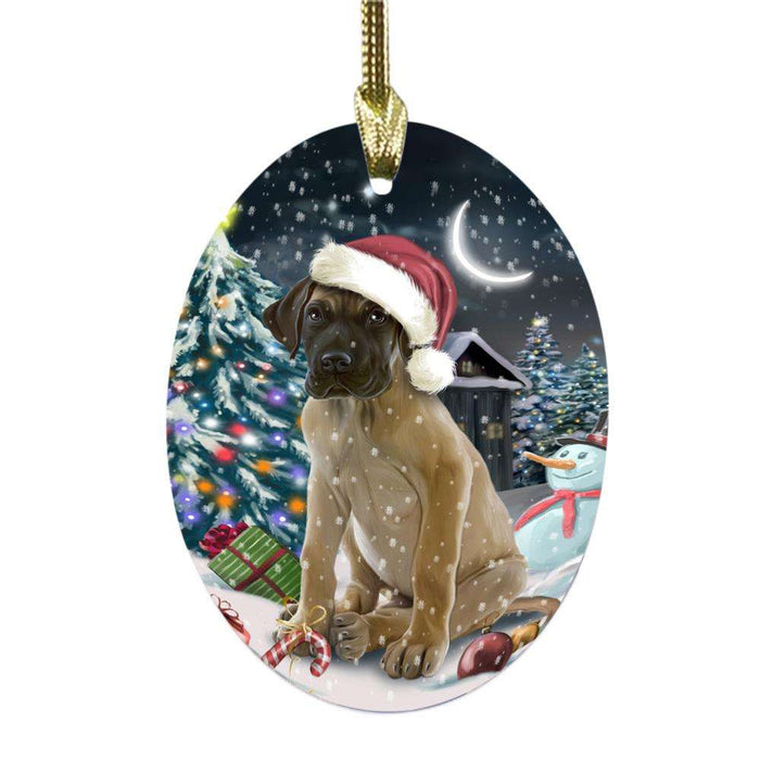 Have a Holly Jolly Christmas Happy Holidays Great Dane Dog Oval Glass Christmas Ornament OGOR48158