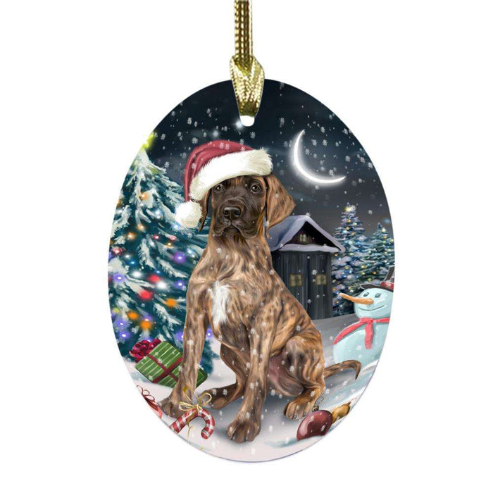 Have a Holly Jolly Christmas Happy Holidays Great Dane Dog Oval Glass Christmas Ornament OGOR48159