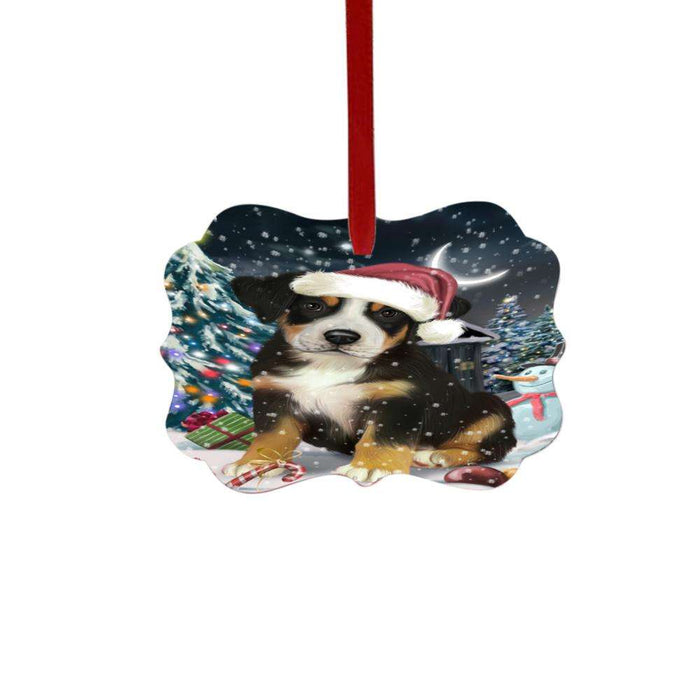 Have a Holly Jolly Christmas Happy Holidays Greater Swiss Mountain Dog Double-Sided Photo Benelux Christmas Ornament LOR48290