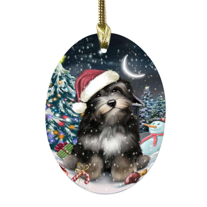 Have a Holly Jolly Christmas Happy Holidays Havanese Dog Oval Glass Christmas Ornament OGOR48160