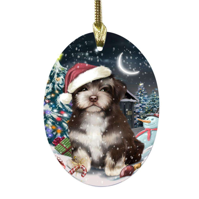 Have a Holly Jolly Christmas Happy Holidays Havanese Dog Oval Glass Christmas Ornament OGOR48161