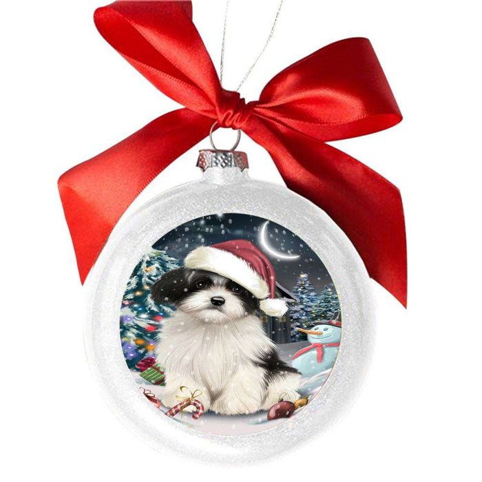Have a Holly Jolly Christmas Happy Holidays Havanese Dog White Round Ball Christmas Ornament WBSOR48162