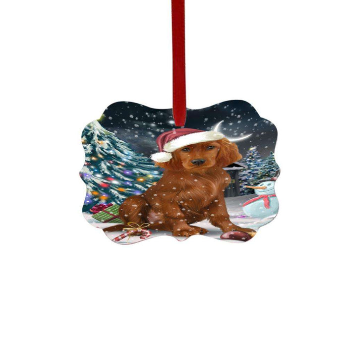 Have a Holly Jolly Christmas Happy Holidays Irish Red Setter Dog Double-Sided Photo Benelux Christmas Ornament LOR48292