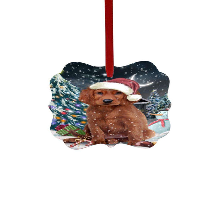 Have a Holly Jolly Christmas Happy Holidays Irish Red Setter Dog Double-Sided Photo Benelux Christmas Ornament LOR48294