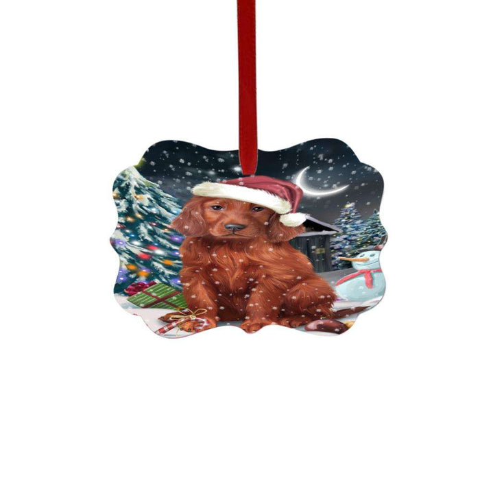 Have a Holly Jolly Christmas Happy Holidays Irish Red Setter Dog Double-Sided Photo Benelux Christmas Ornament LOR48295