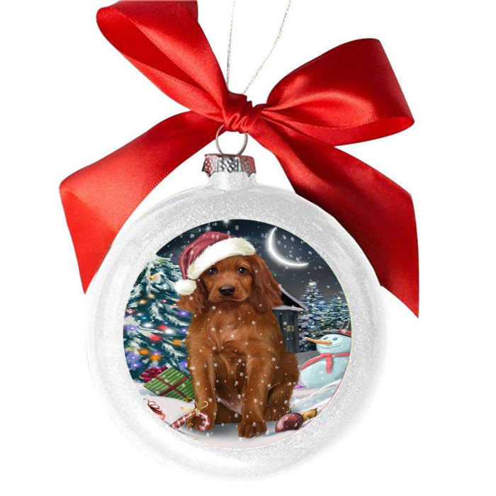 Have a Holly Jolly Christmas Happy Holidays Irish White Setter Dog White Round Ball Christmas Ornament WBSOR48293