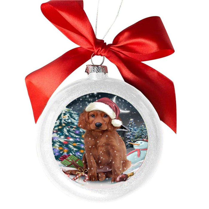 Have a Holly Jolly Christmas Happy Holidays Irish White Setter Dog White Round Ball Christmas Ornament WBSOR48294