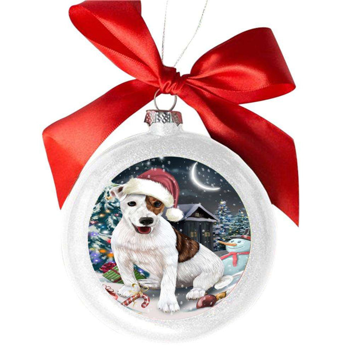 Have a Holly Jolly Christmas Happy Holidays Jack Russell Dog White Round Ball Christmas Ornament WBSOR48298