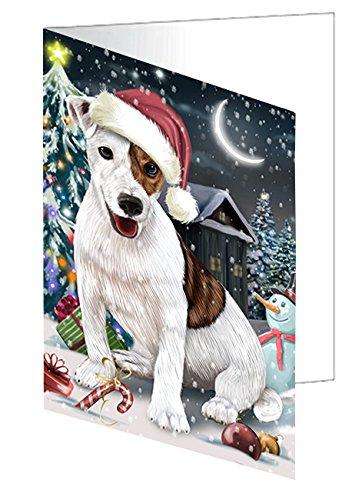Have a Holly Jolly Christmas Happy Holidays Jack Russell Terrier Dog Handmade Artwork Assorted Pets Greeting Cards and Note Cards with Envelopes for All Occasions and Holiday Seasons GCD2815