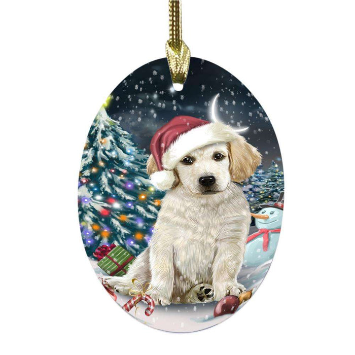 Have a Holly Jolly Christmas Happy Holidays Labrador Dog Oval Glass Christmas Ornament OGOR48304