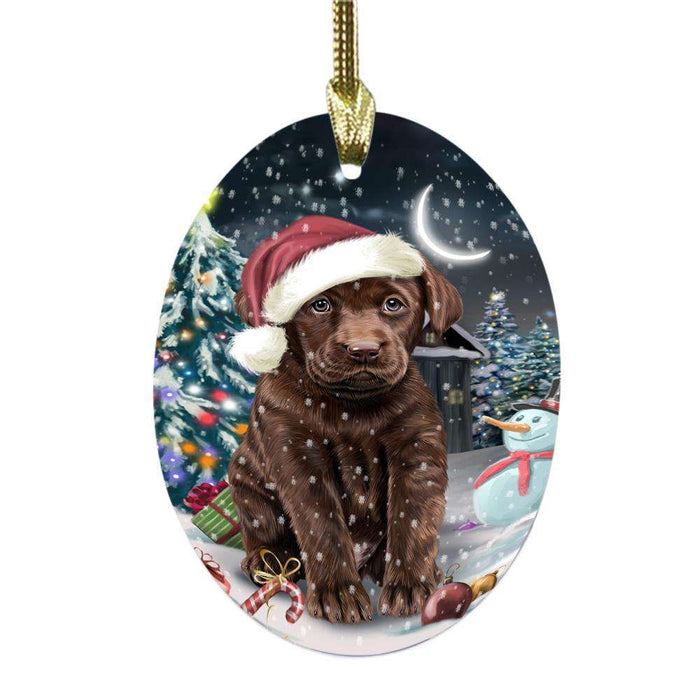 Have a Holly Jolly Christmas Happy Holidays Labrador Dog Oval Glass Christmas Ornament OGOR48305