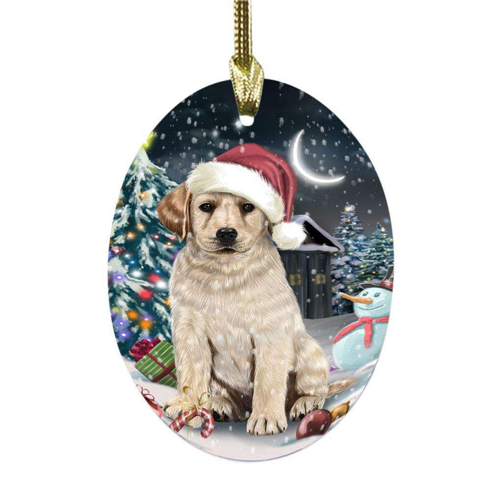 Have a Holly Jolly Christmas Happy Holidays Labrador Dog Oval Glass Christmas Ornament OGOR48306