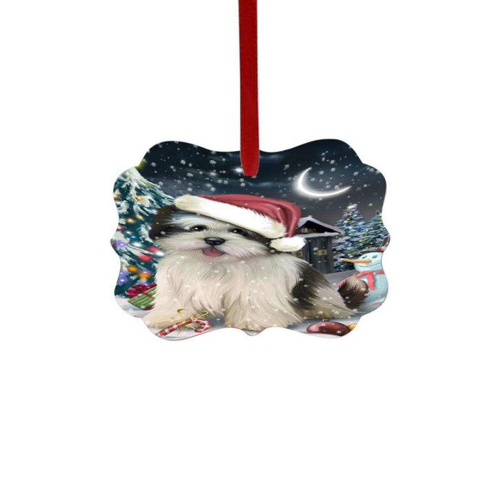 Have a Holly Jolly Christmas Happy Holidays Lhasa Apso Dog Double-Sided Photo Benelux Christmas Ornament LOR48168