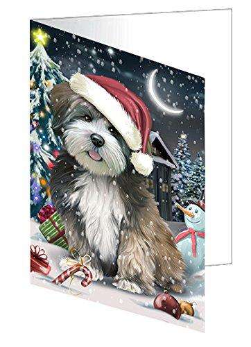 Have a Holly Jolly Christmas Happy Holidays Lhasa Apso Dog Handmade Artwork Assorted Pets Greeting Cards and Note Cards with Envelopes for All Occasions and Holiday Seasons GCD495