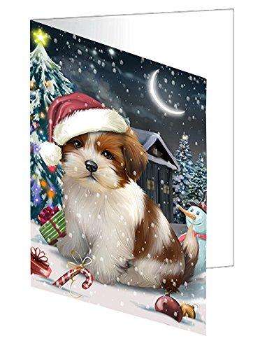 Have a Holly Jolly Christmas Happy Holidays Lhasa Apso Dog Handmade Artwork Assorted Pets Greeting Cards and Note Cards with Envelopes for All Occasions and Holiday Seasons GCD505