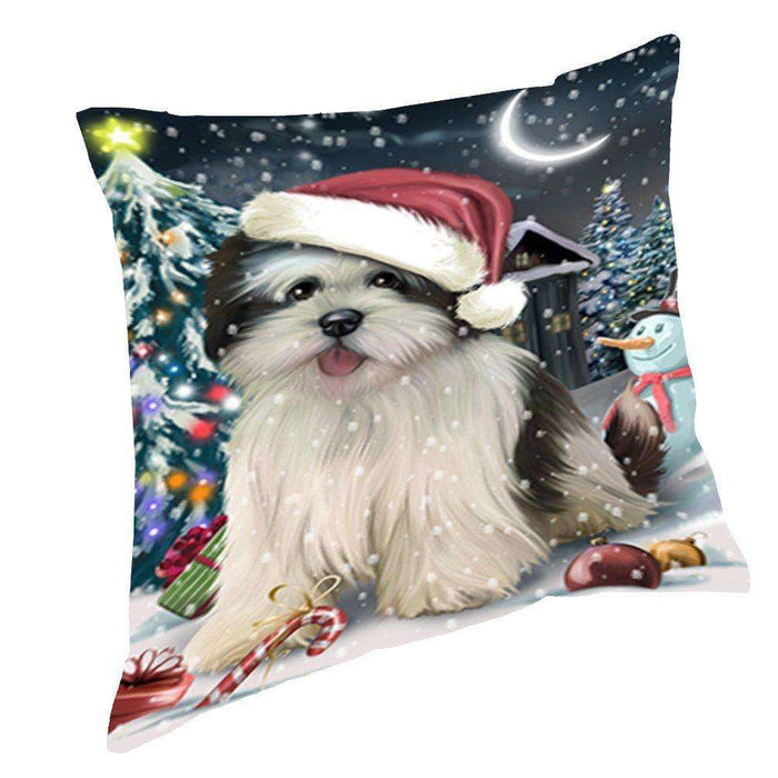 Have a Holly Jolly Christmas Happy Holidays Lhasa Apso Dog Throw Pillow PIL464