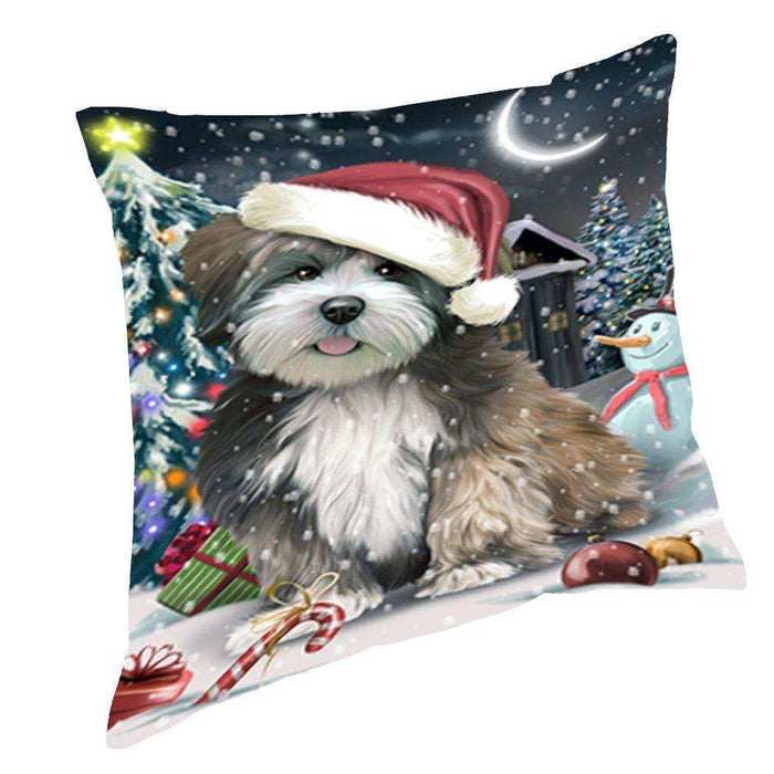 Have a Holly Jolly Christmas Happy Holidays Lhasa Apso Dog Throw Pillow PIL468