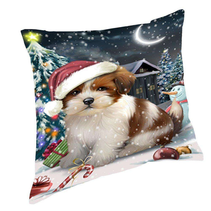 Have a Holly Jolly Christmas Happy Holidays Lhasa Apso Dog Throw Pillow PIL476