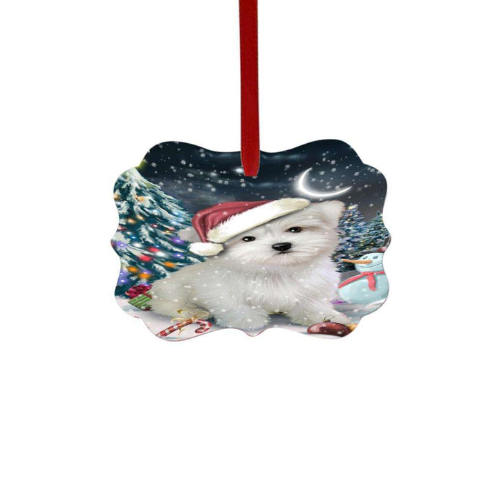 Have a Holly Jolly Christmas Happy Holidays Maltese Dog Double-Sided Photo Benelux Christmas Ornament LOR48172
