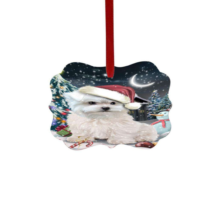 Have a Holly Jolly Christmas Happy Holidays Maltese Dog Double-Sided Photo Benelux Christmas Ornament LOR48174