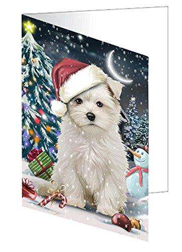 Have a Holly Jolly Christmas Happy Holidays Maltese Dog Handmade Artwork Assorted Pets Greeting Cards and Note Cards with Envelopes for All Occasions and Holiday Seasons GCD515