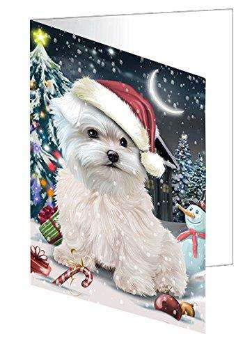 Have a Holly Jolly Christmas Happy Holidays Maltese Dog Handmade Artwork Assorted Pets Greeting Cards and Note Cards with Envelopes for All Occasions and Holiday Seasons GCD520