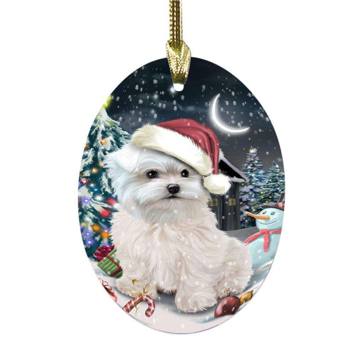 Have a Holly Jolly Christmas Happy Holidays Maltese Dog Oval Glass Christmas Ornament OGOR48174