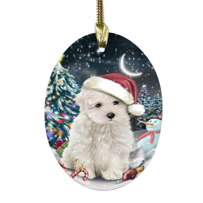 Have a Holly Jolly Christmas Happy Holidays Maltese Dog Oval Glass Christmas Ornament OGOR48175