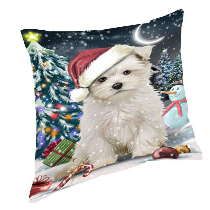 Have a Holly Jolly Christmas Happy Holidays Maltese Dog Throw Pillow PIL484