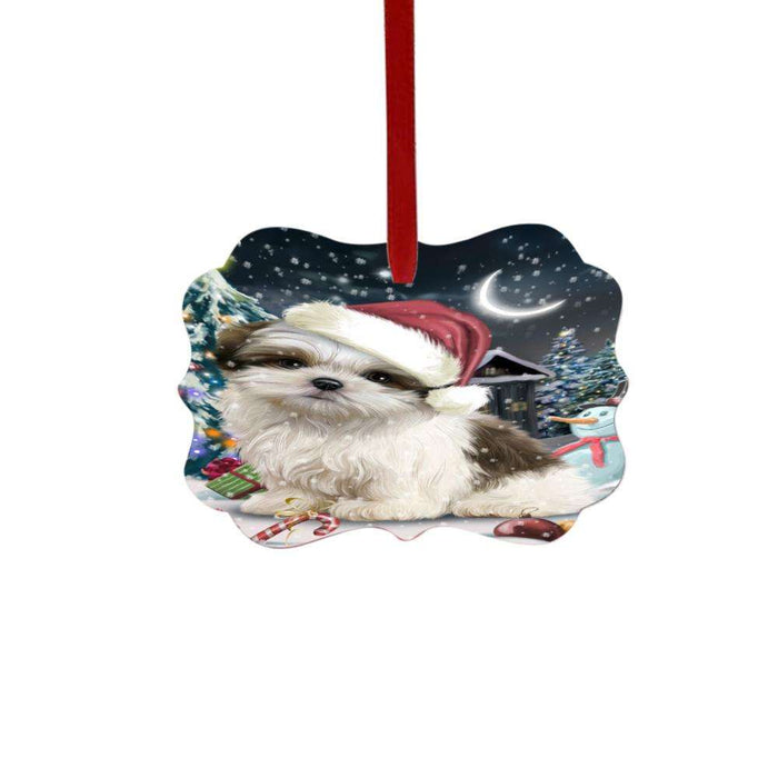 Have a Holly Jolly Christmas Happy Holidays Malti Tzu Dog Double-Sided Photo Benelux Christmas Ornament LOR48309